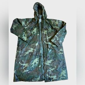 Vintage Seaway Quilted Parka Rain Camo Jacket Men's Size L Hooded Lined *Flawed